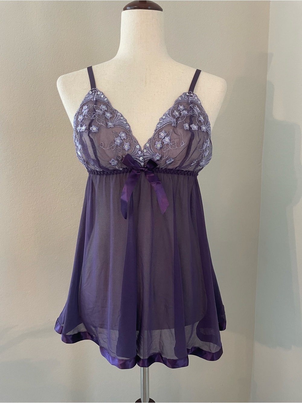 Babydoll Lingerie Teddy Fairycore Sexy Purple Sheer Medium Dress